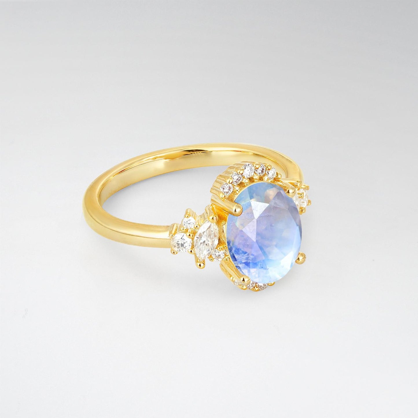Oval Cut Moonstone Side Stone Engagement Ring - product view2