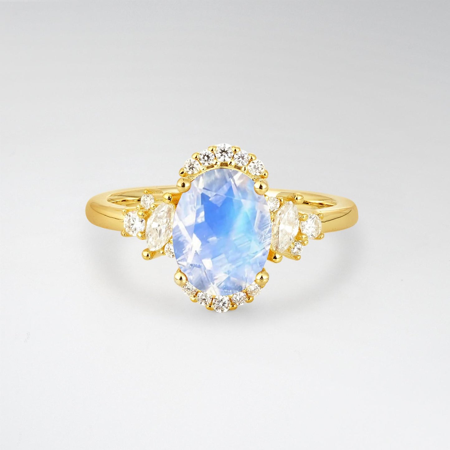 Oval Cut Moonstone Side Stone Engagement Ring - product view1