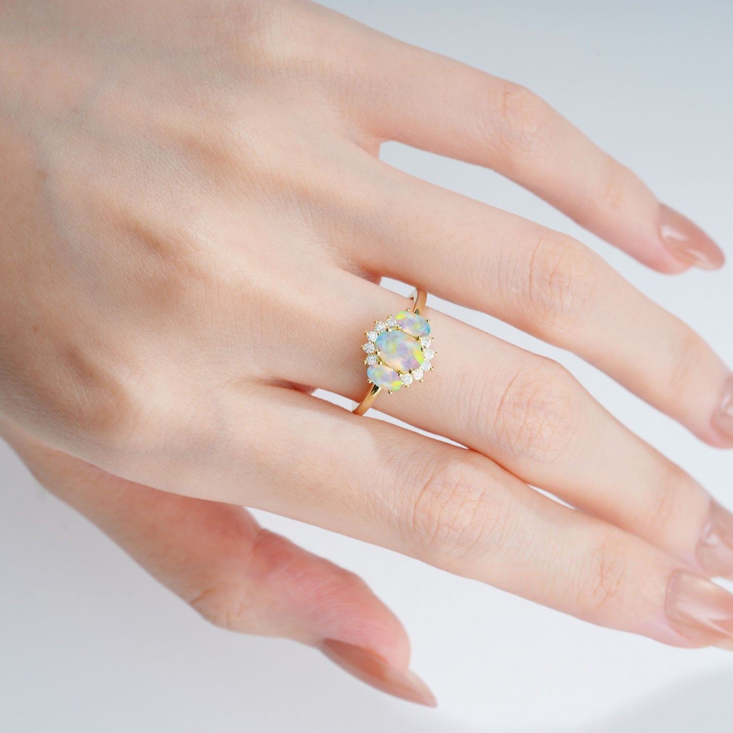 Oval Cut Opal Cluster Engagement Ring - product view2