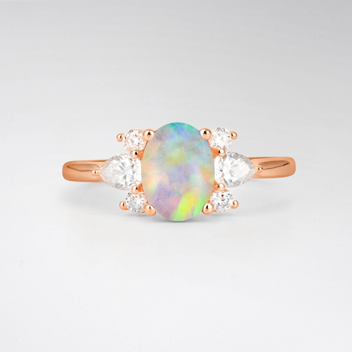 Oval Cut Opal Pear Side Stone Engagement Ring - product view1