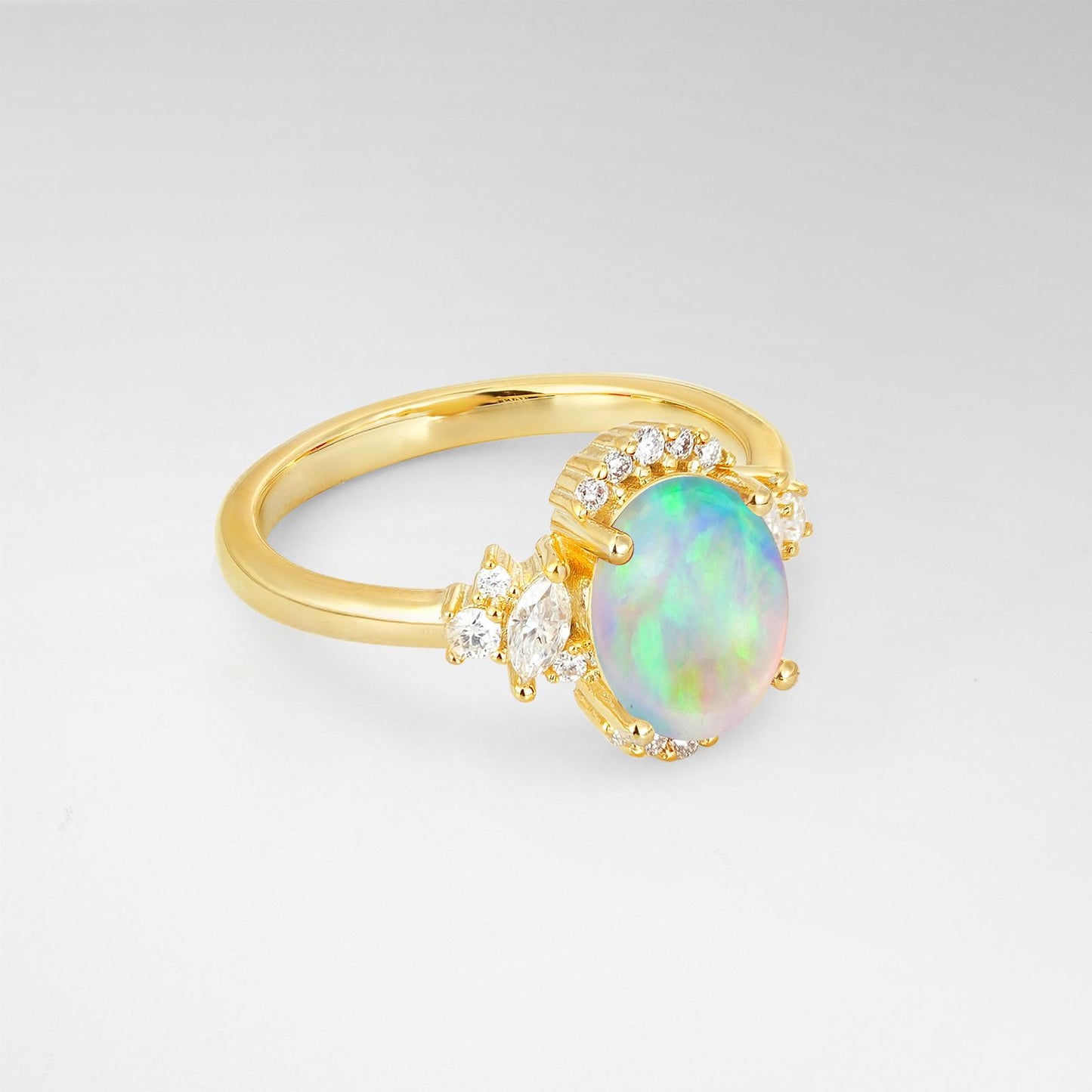 Oval Cut Opal Side Stone Engagement Ring - product view2