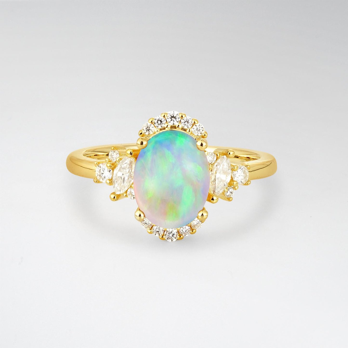 Oval Cut Opal Side Stone Engagement Ring - product view1