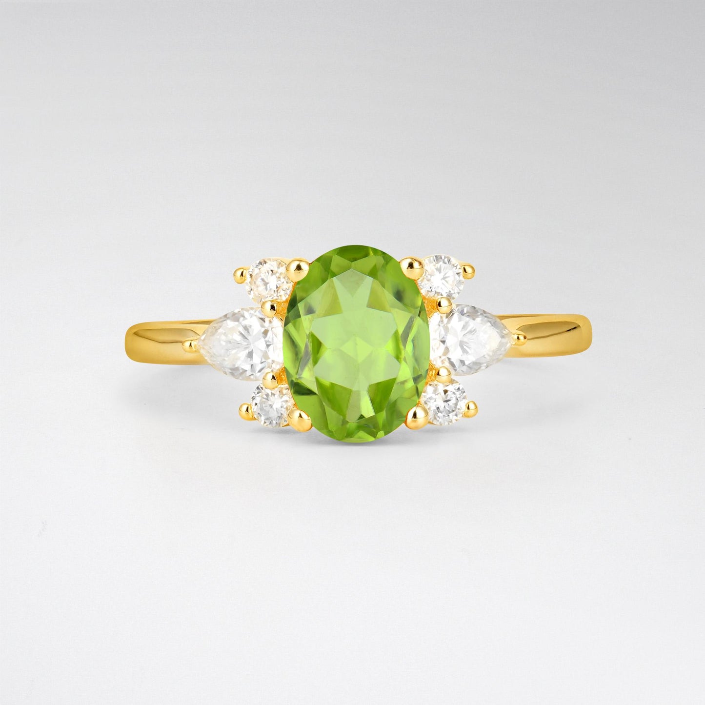 Oval Cut Peridot Pear Side Stone Engagement Ring - product view1