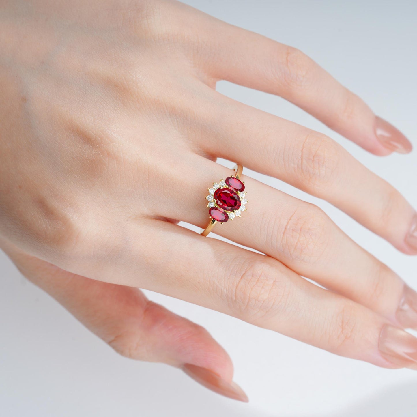 Oval Cut Ruby Cluster Engagement Ring - product view2