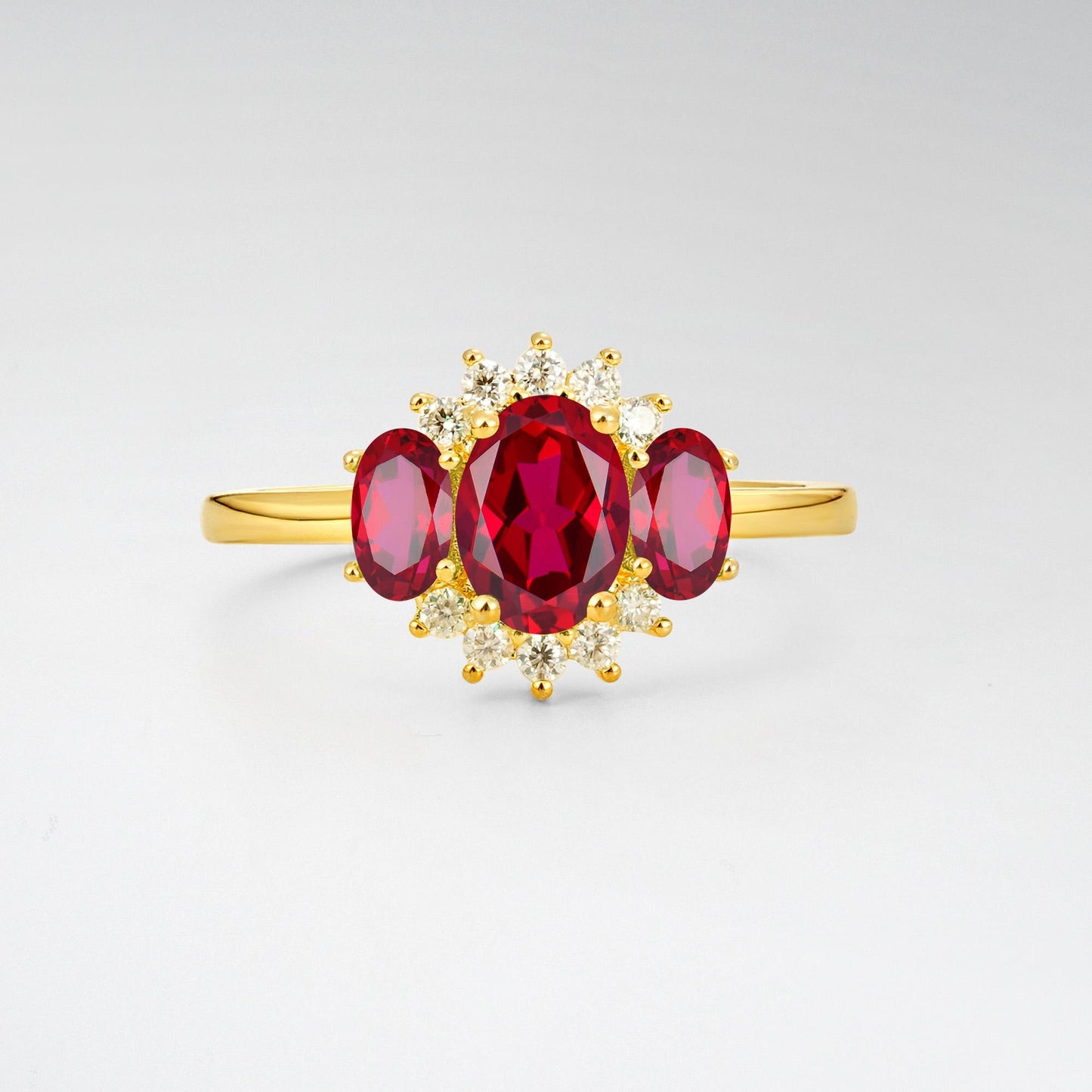 Oval Cut Ruby Cluster Engagement Ring - product view1