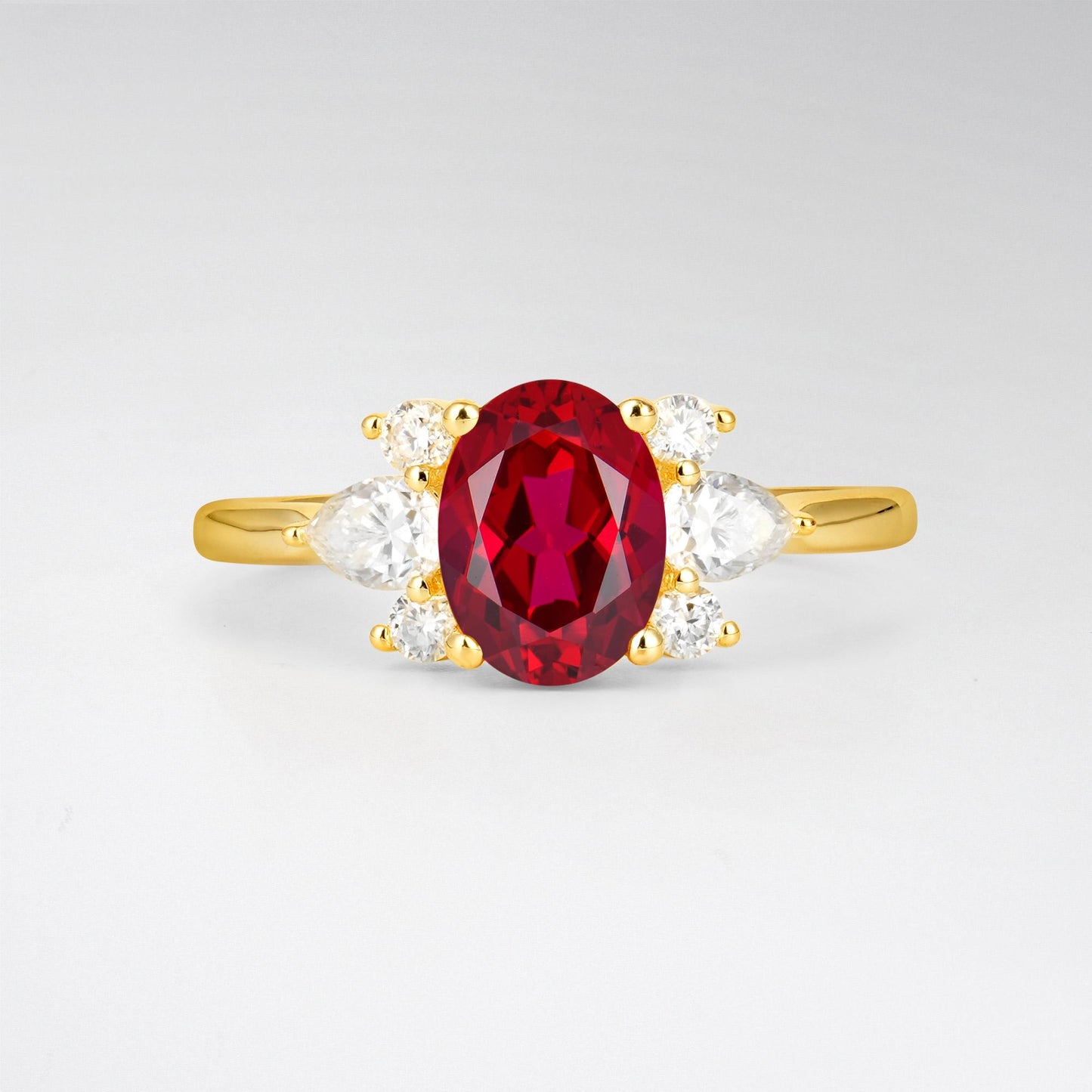 Oval Cut Ruby Pear Side Stone Engagement Ring - product view1