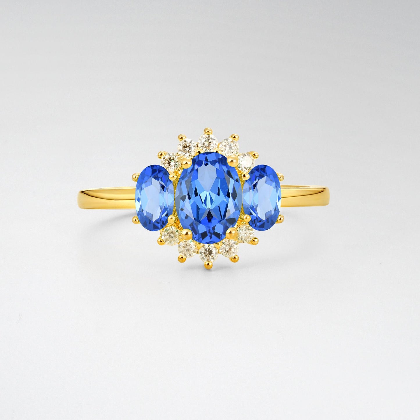 Oval Cut Sapphire Cluster Engagement Ring - product view1