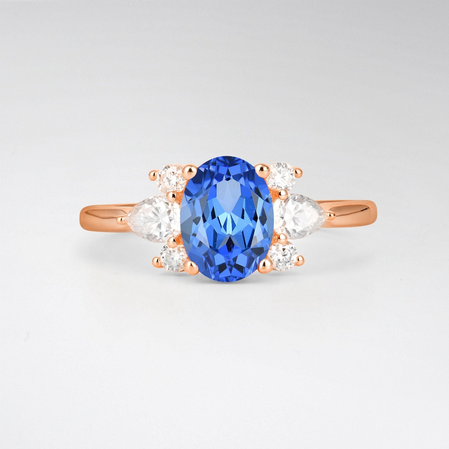 Oval Cut Sapphire Pear Side Stone Engagement Ring - product view1