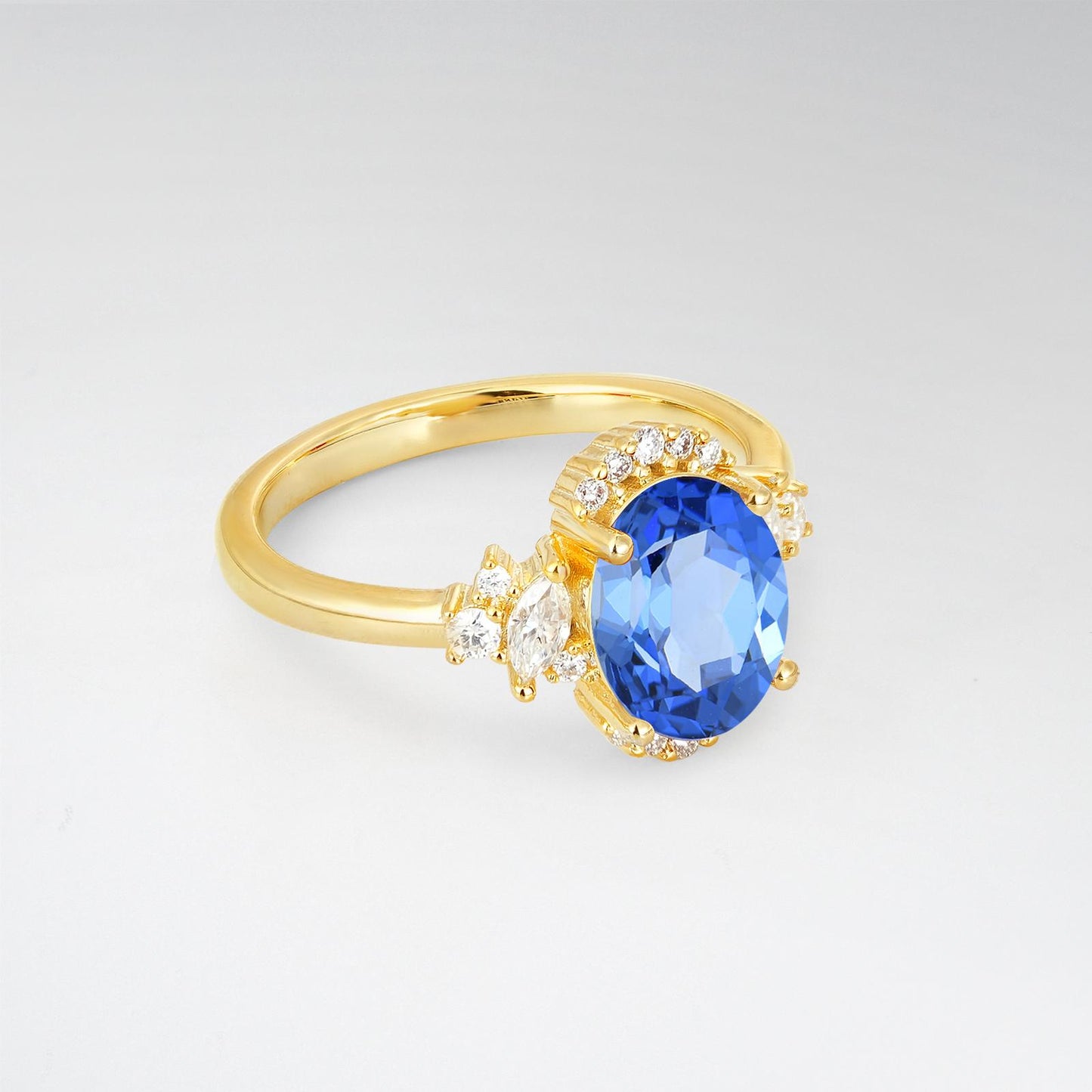 Oval Cut Sapphire Side Stone Engagement Ring - product view2