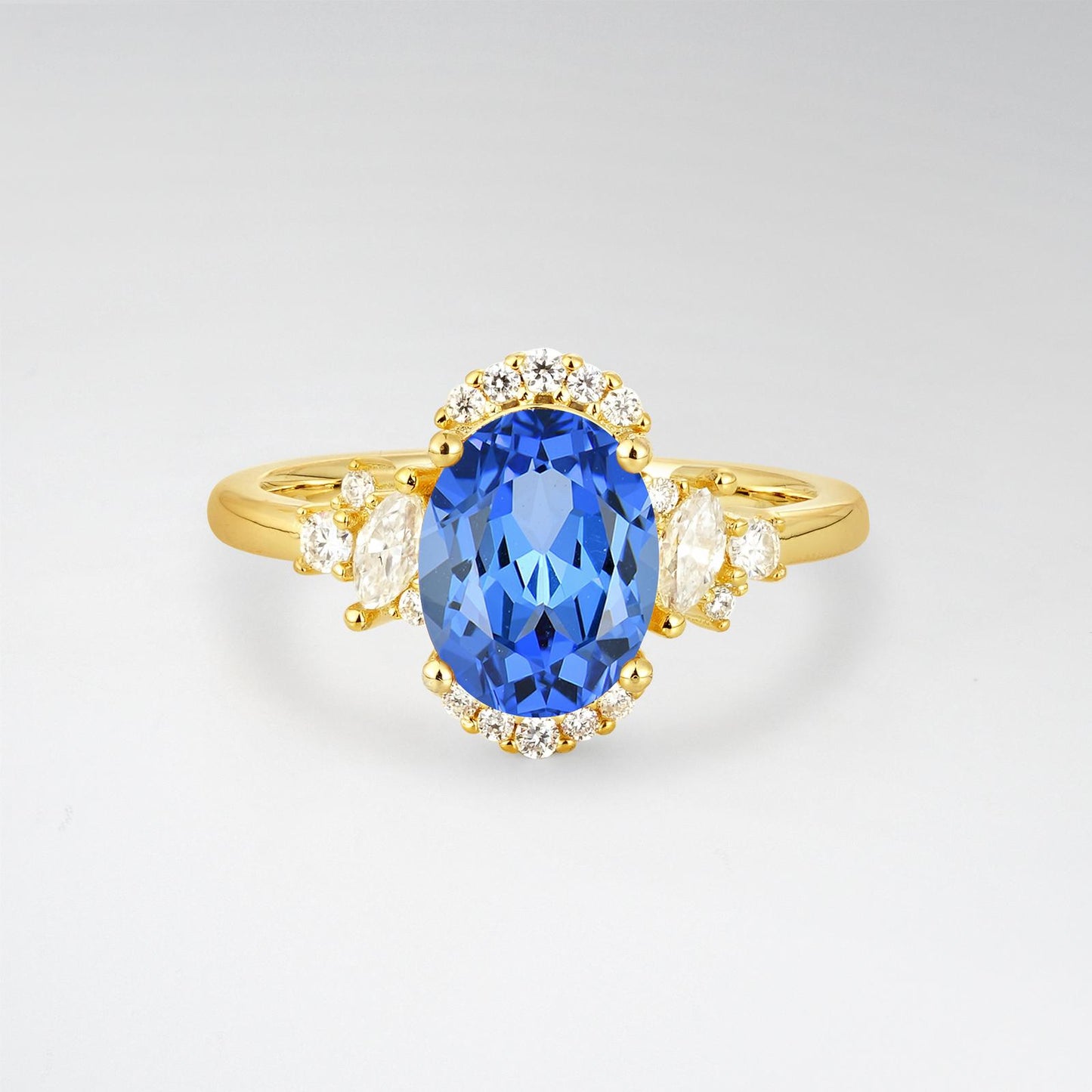Oval Cut Sapphire Side Stone Engagement Ring - product view1