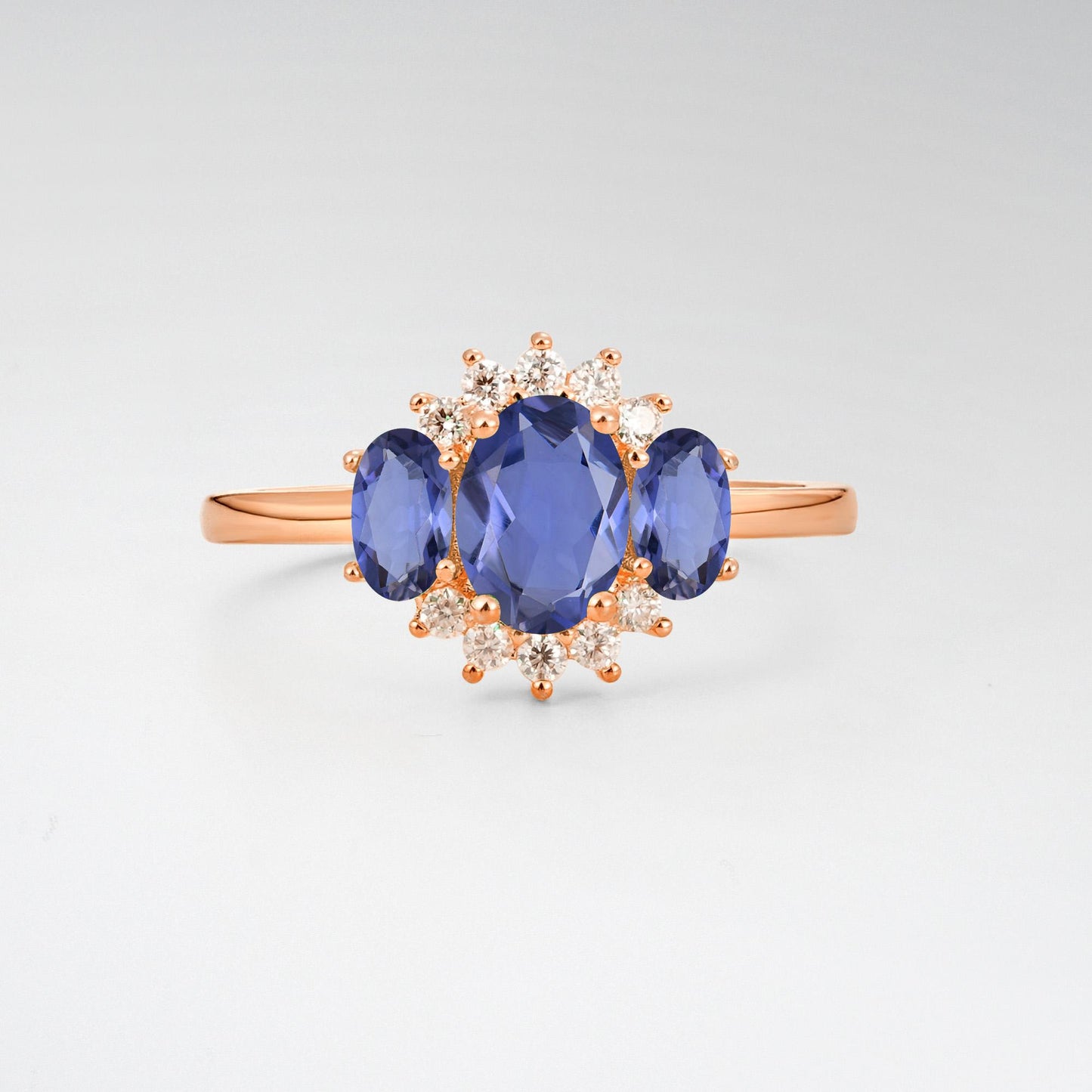 Oval Cut Tanzanite Cluster Engagement Ring - product view1