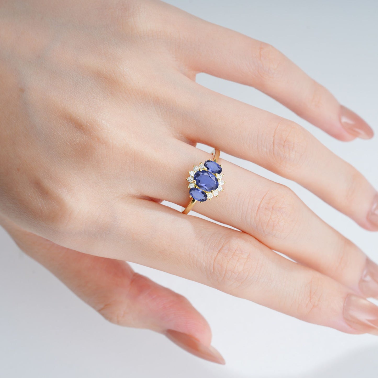 Oval Cut Tanzanite Cluster Engagement Ring - product view2