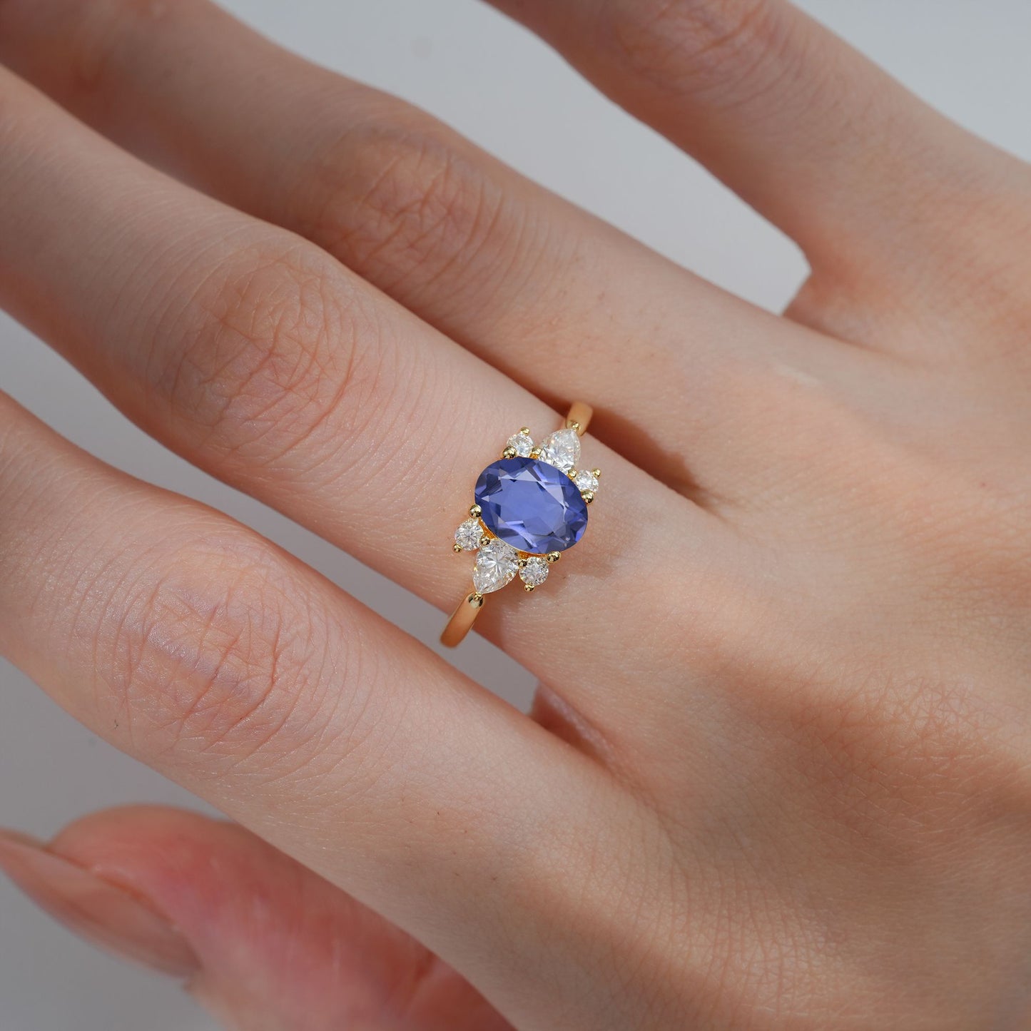 Oval Cut Tanzanite Pear Side Stone Engagement Ring - product view2