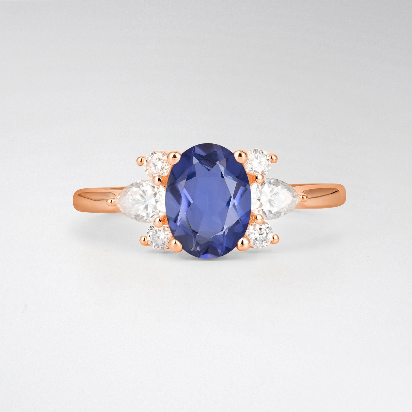 Oval Cut Tanzanite Pear Side Stone Engagement Ring - product view1