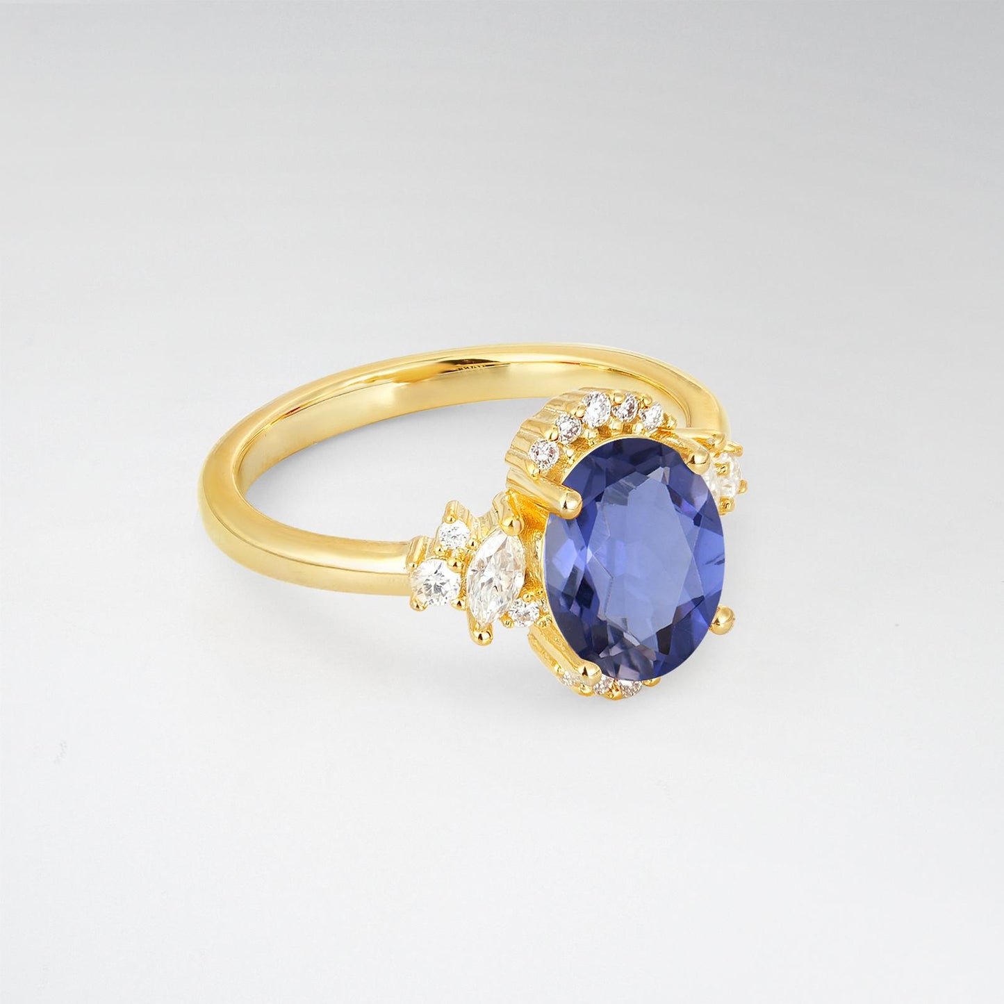 Oval Cut Tanzanite Side Stone Engagement Ring - product view2
