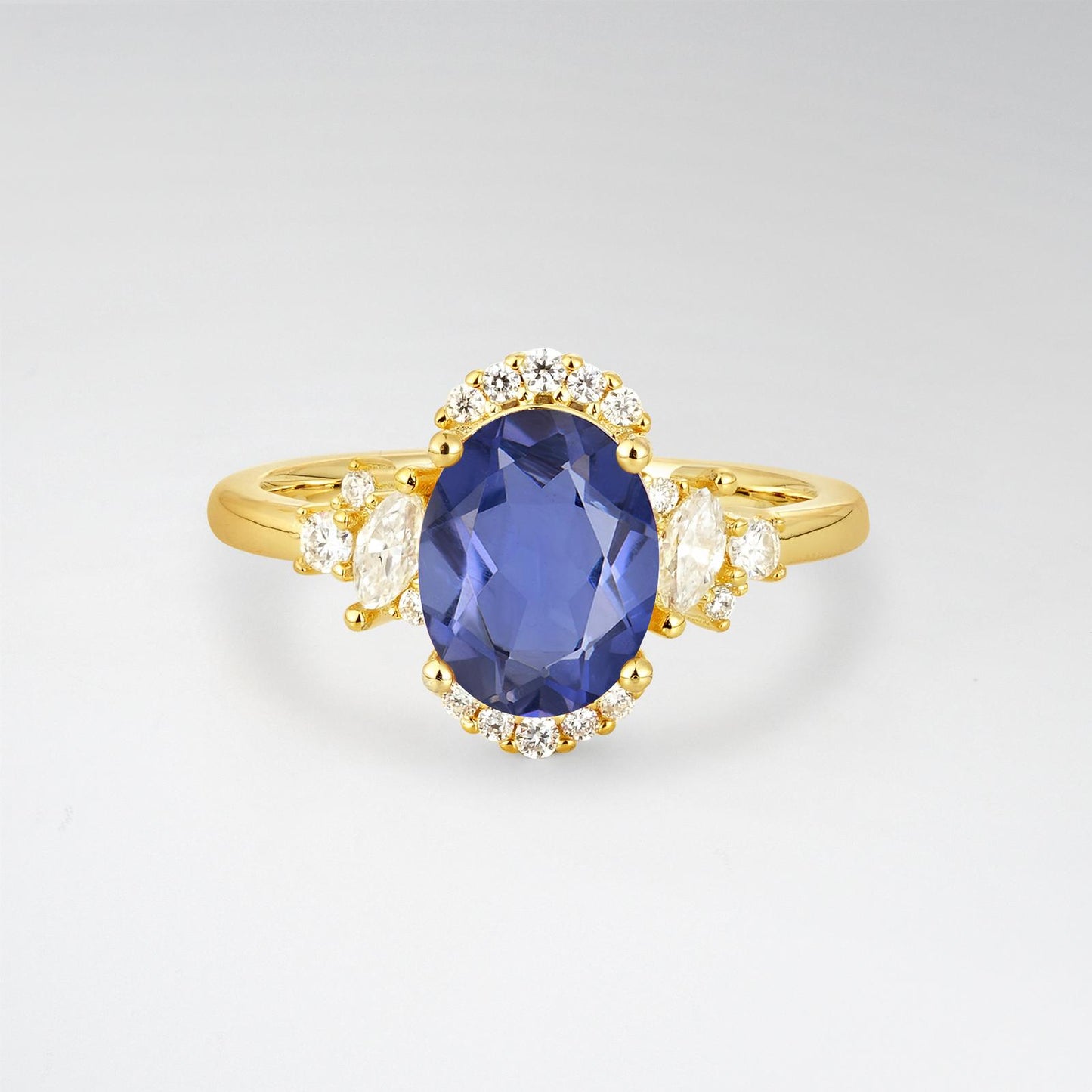 Oval Cut Tanzanite Side Stone Engagement Ring - product view1