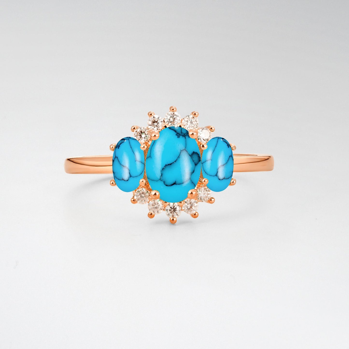 Oval Cut Turquoise Cluster Engagement Ring - product view1