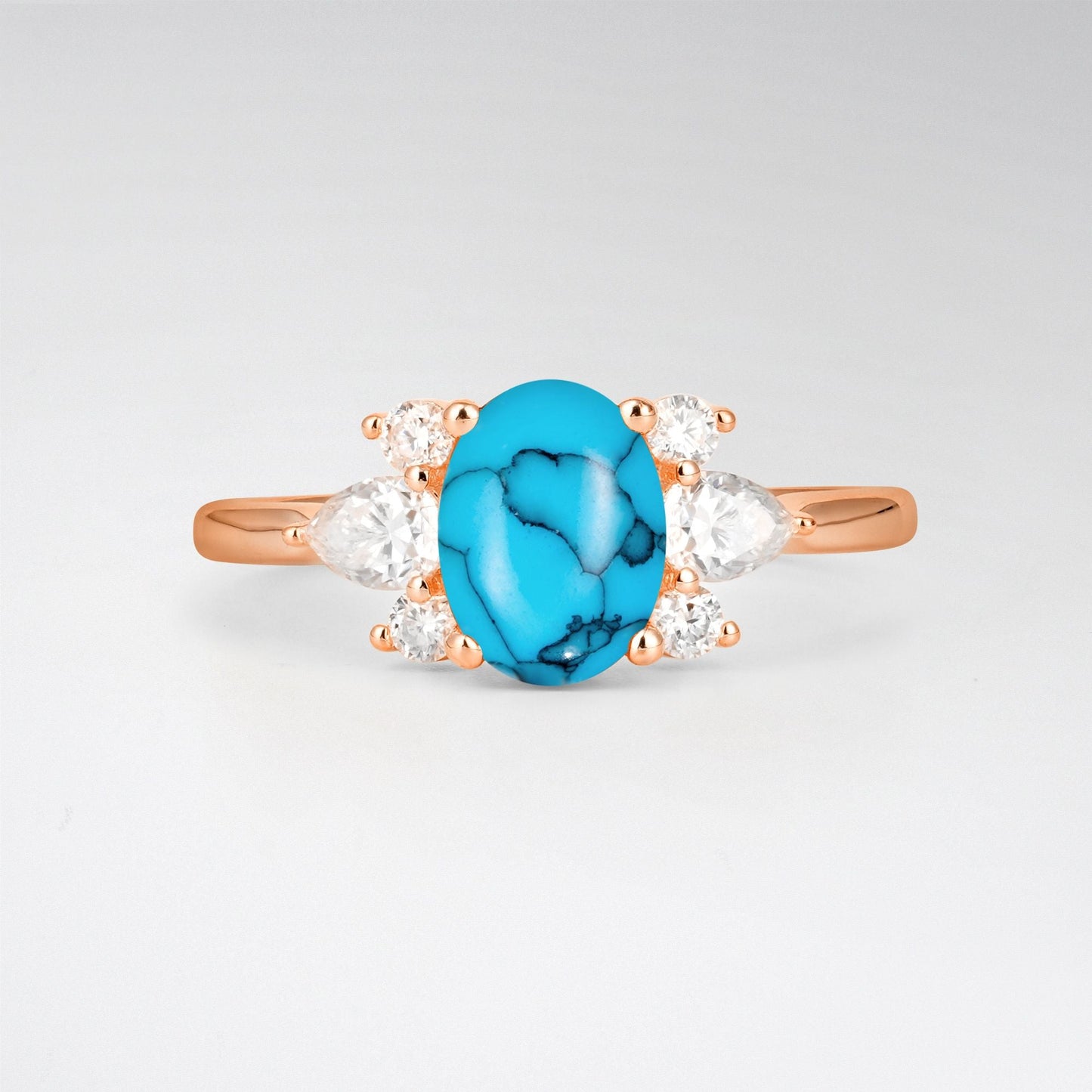 Oval Cut Turquoise Pear Side Stone Engagement Ring - product view1
