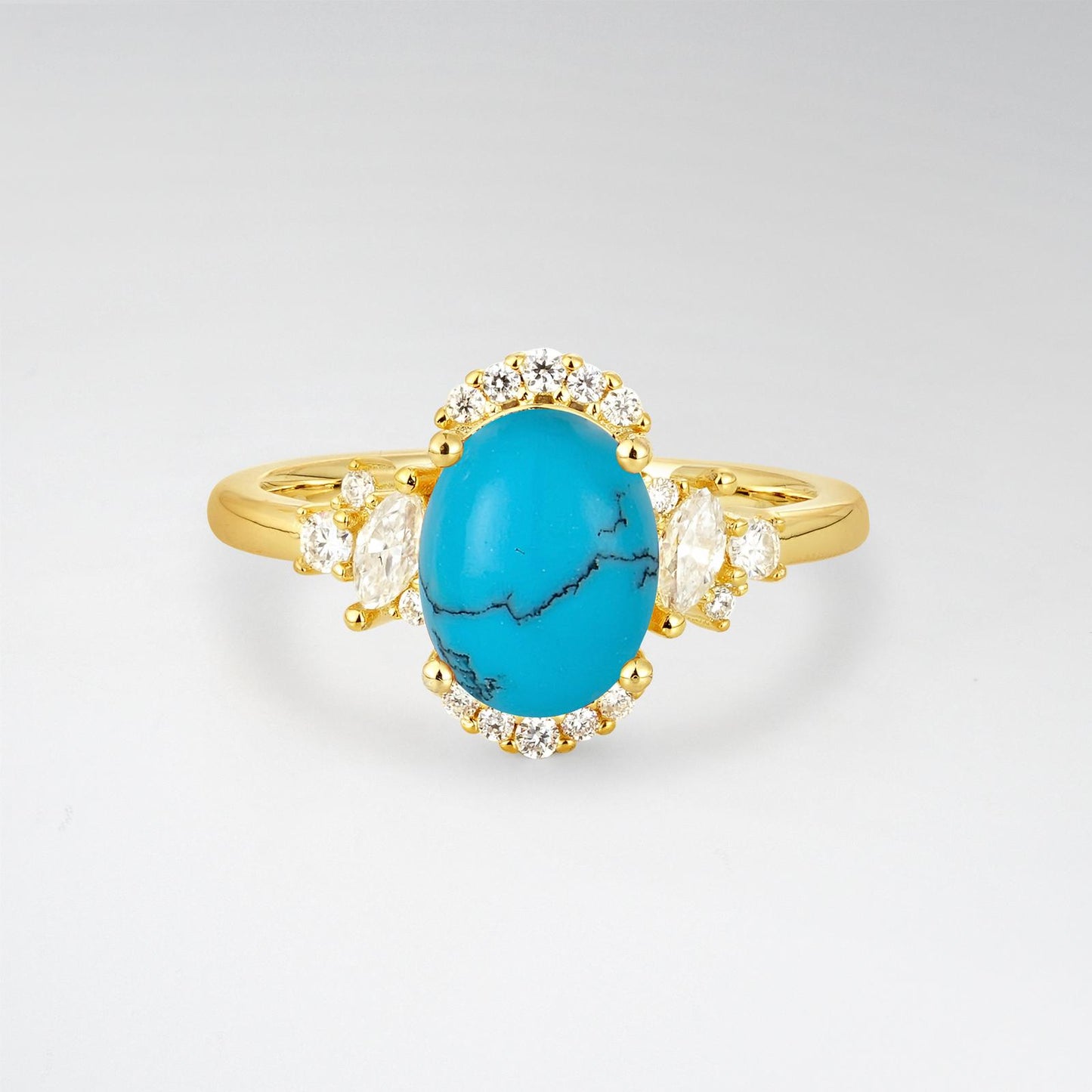 Oval Cut Turquoise Side Stone Engagement Ring - product view1