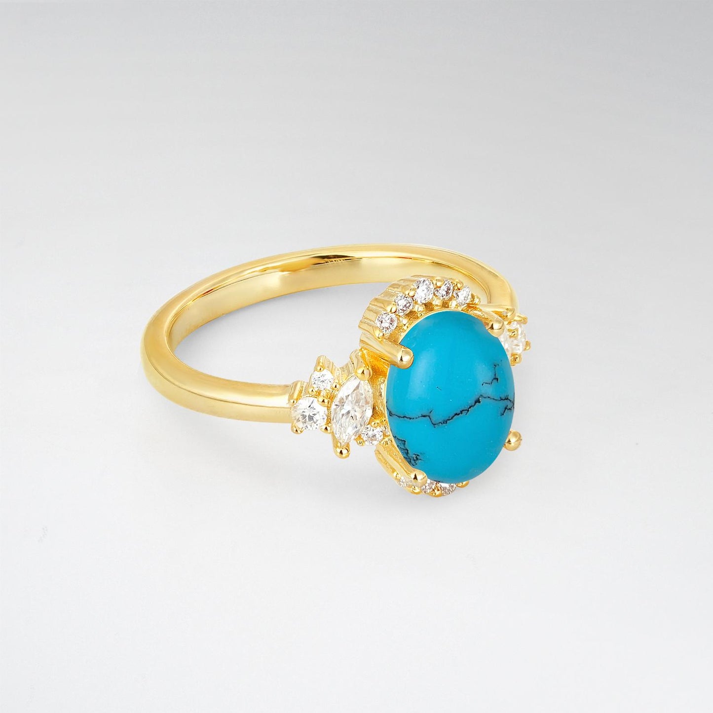 Oval Cut Turquoise Side Stone Engagement Ring - product view2