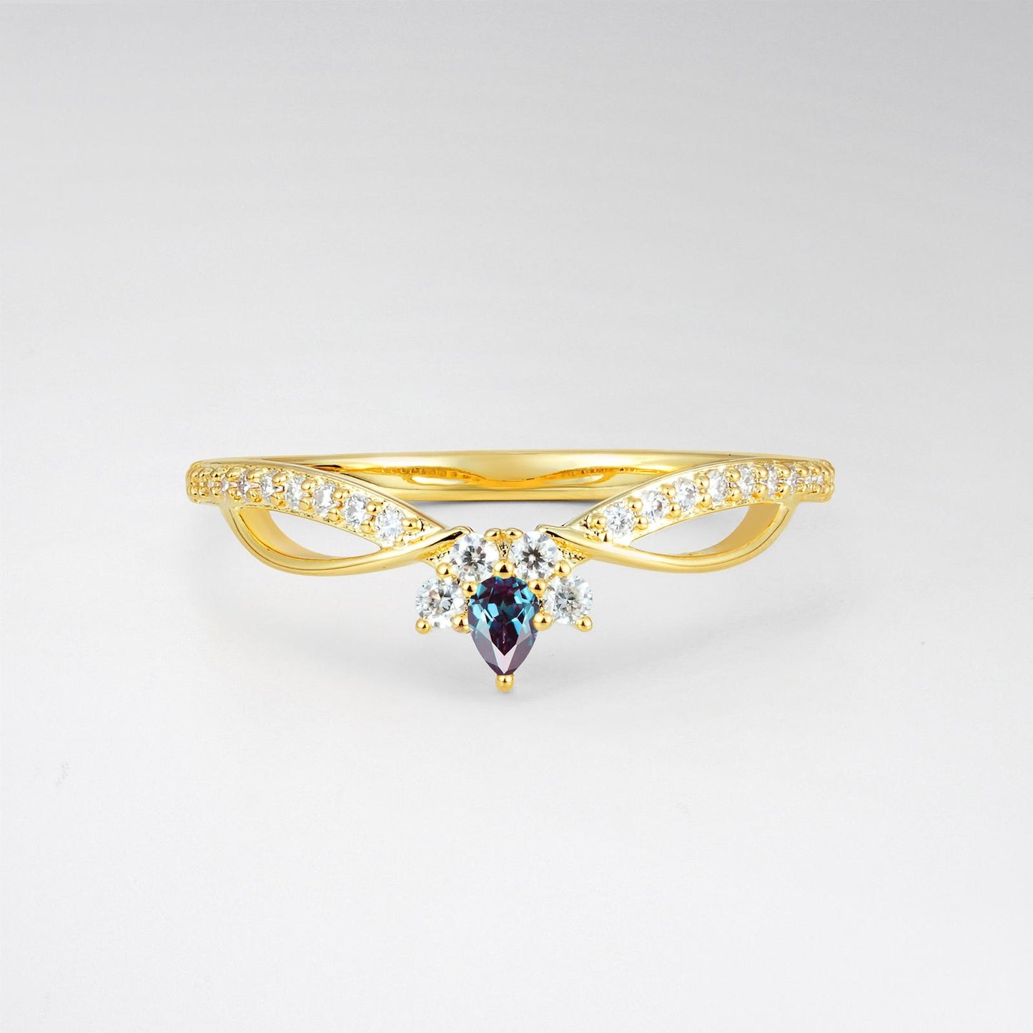 Pear Cut Alexandrite Infinity Twist Pavé Wedding Ring - product view1