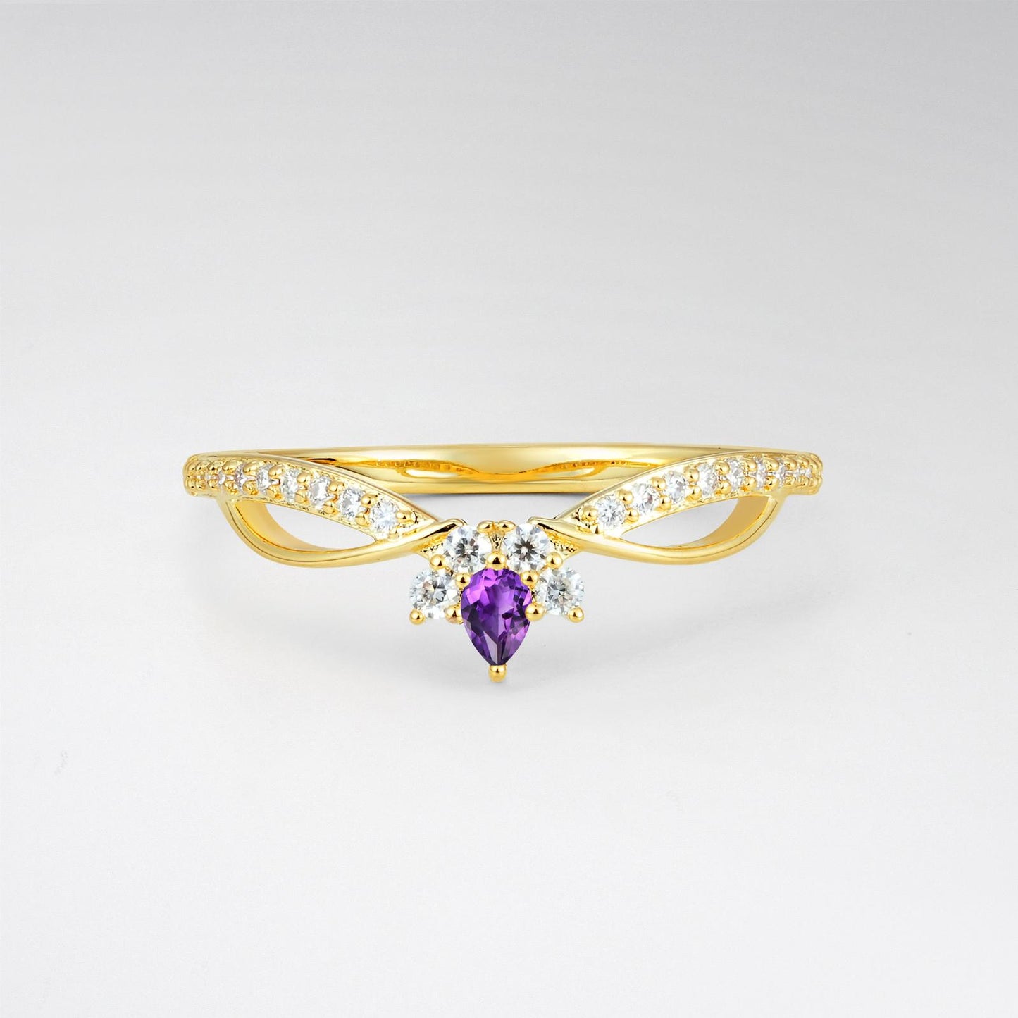 Pear Cut Amethyst Infinity Twist Pavé Wedding Ring - product view1