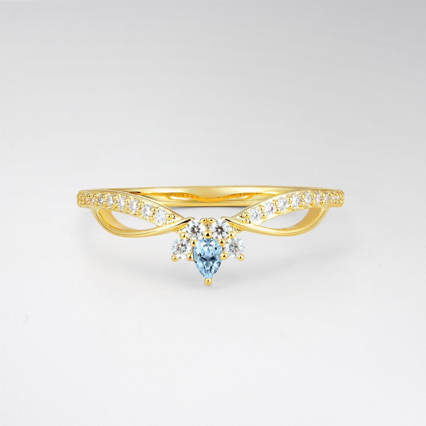 Pear Cut Aquamarine Infinity Twist Pavé Wedding Ring - product view1