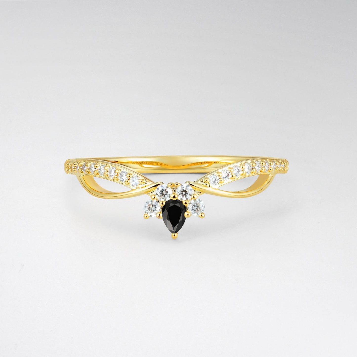 Pear Cut Black Onyx Infinity Twist Pavé Wedding Ring - product view1