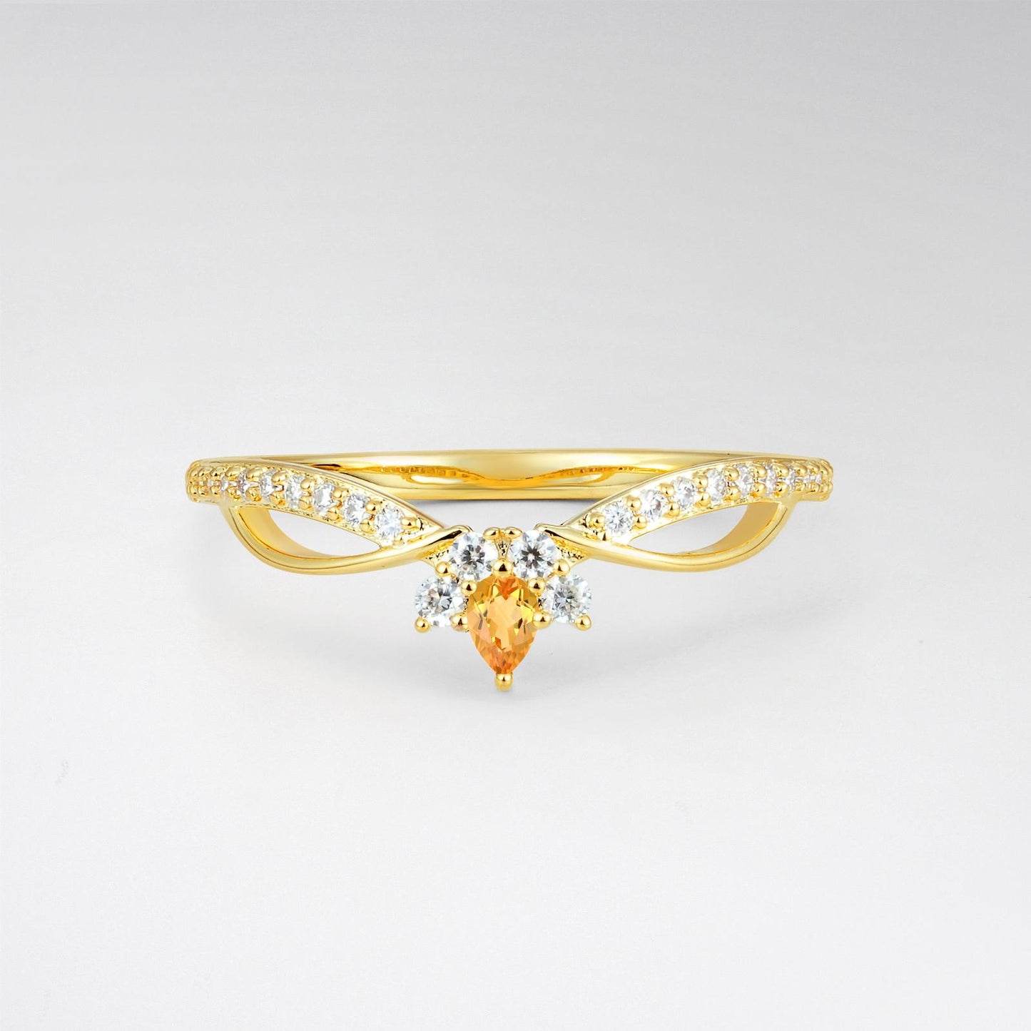 Pear Cut Citrine Infinity Twist Pavé Wedding Ring - product view1