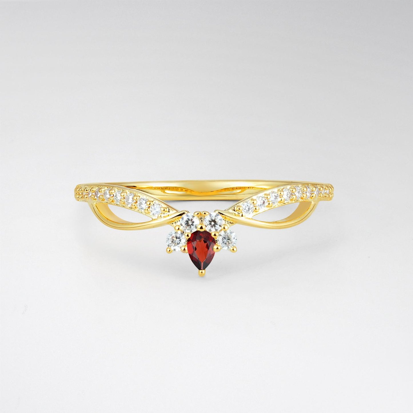 Pear Cut Garnet Infinity Twist Pavé Wedding Ring - product view1