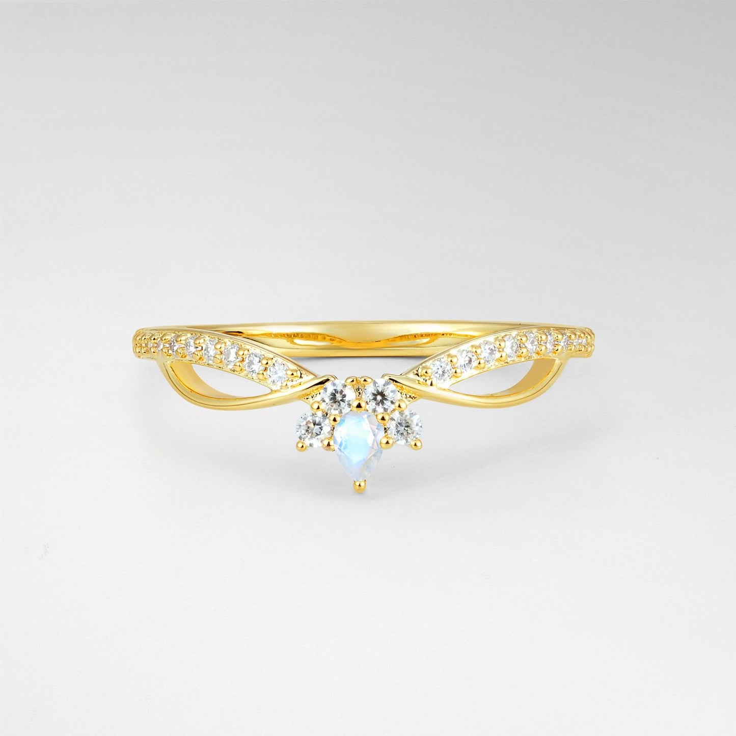 Pear Cut Moonstone Infinity Twist Pavé Wedding Ring - product view1