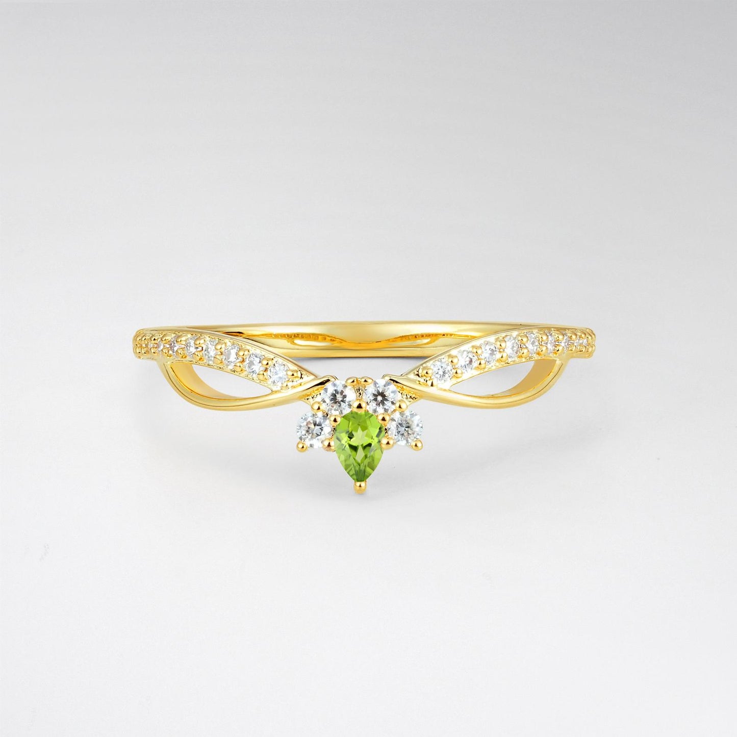 Pear Cut Peridot Infinity Twist Pavé Wedding Ring - product view1
