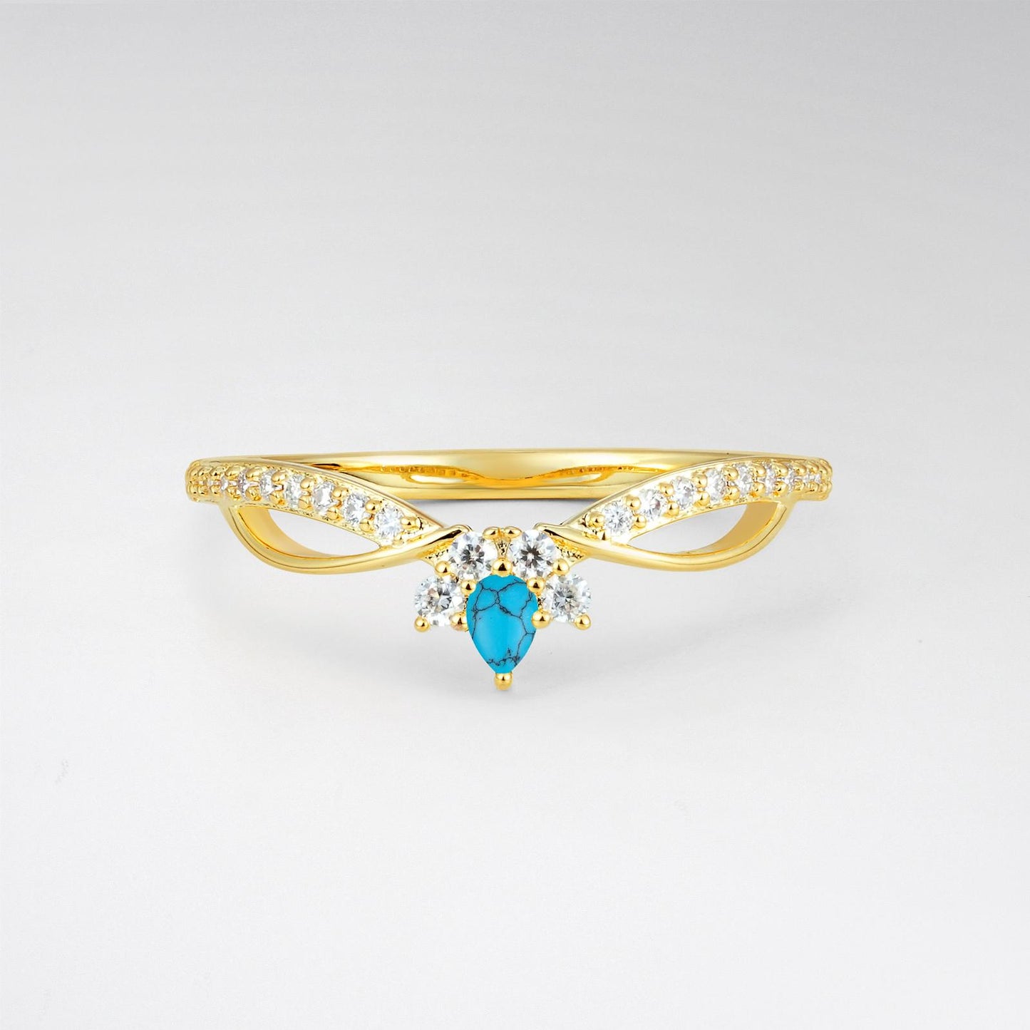 Pear Cut Turquoise Infinity Twist Pavé Wedding Ring - product view1