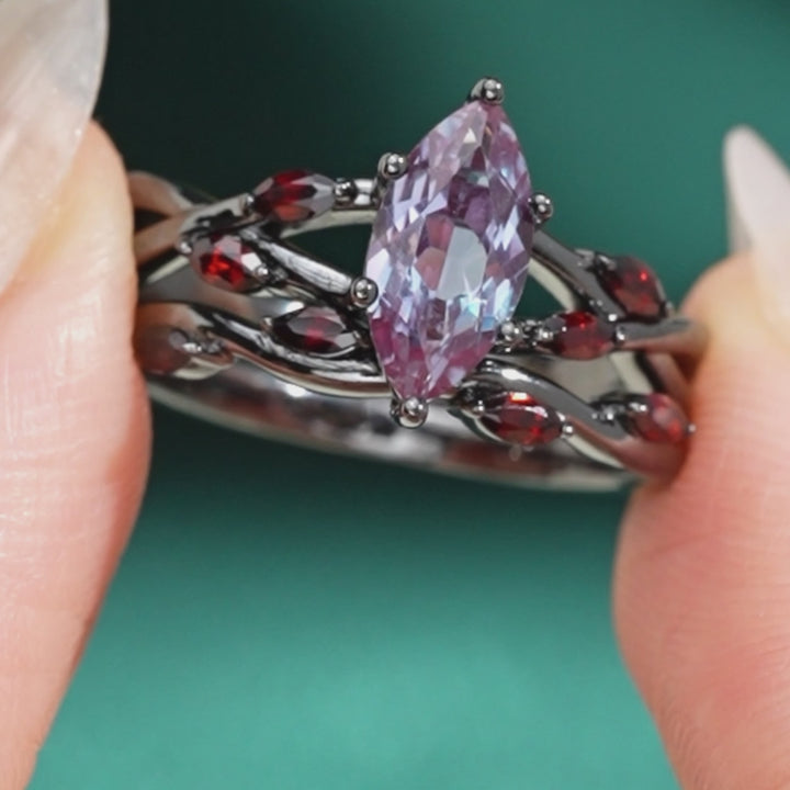 Halloween Witch’s Thorn Marquise Cut Engagement Ring Set