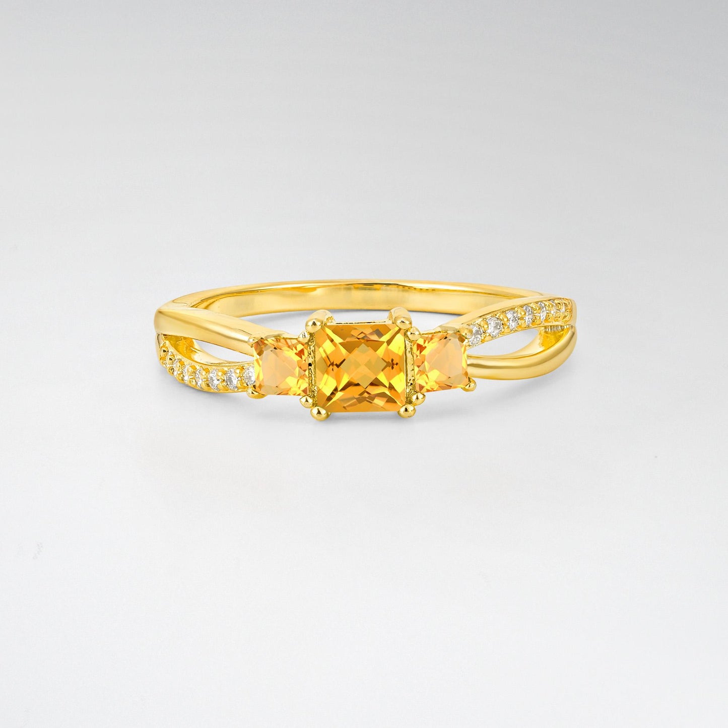 Princess Cut Citrine Three Stone Engagement Ring - product view1