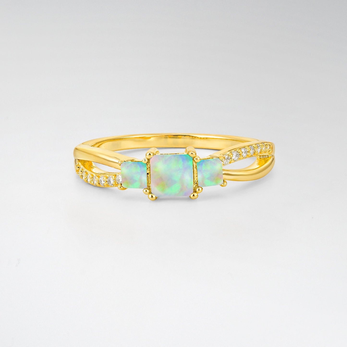 Princess Cut Opal Three Stone Engagement Ring - product view1