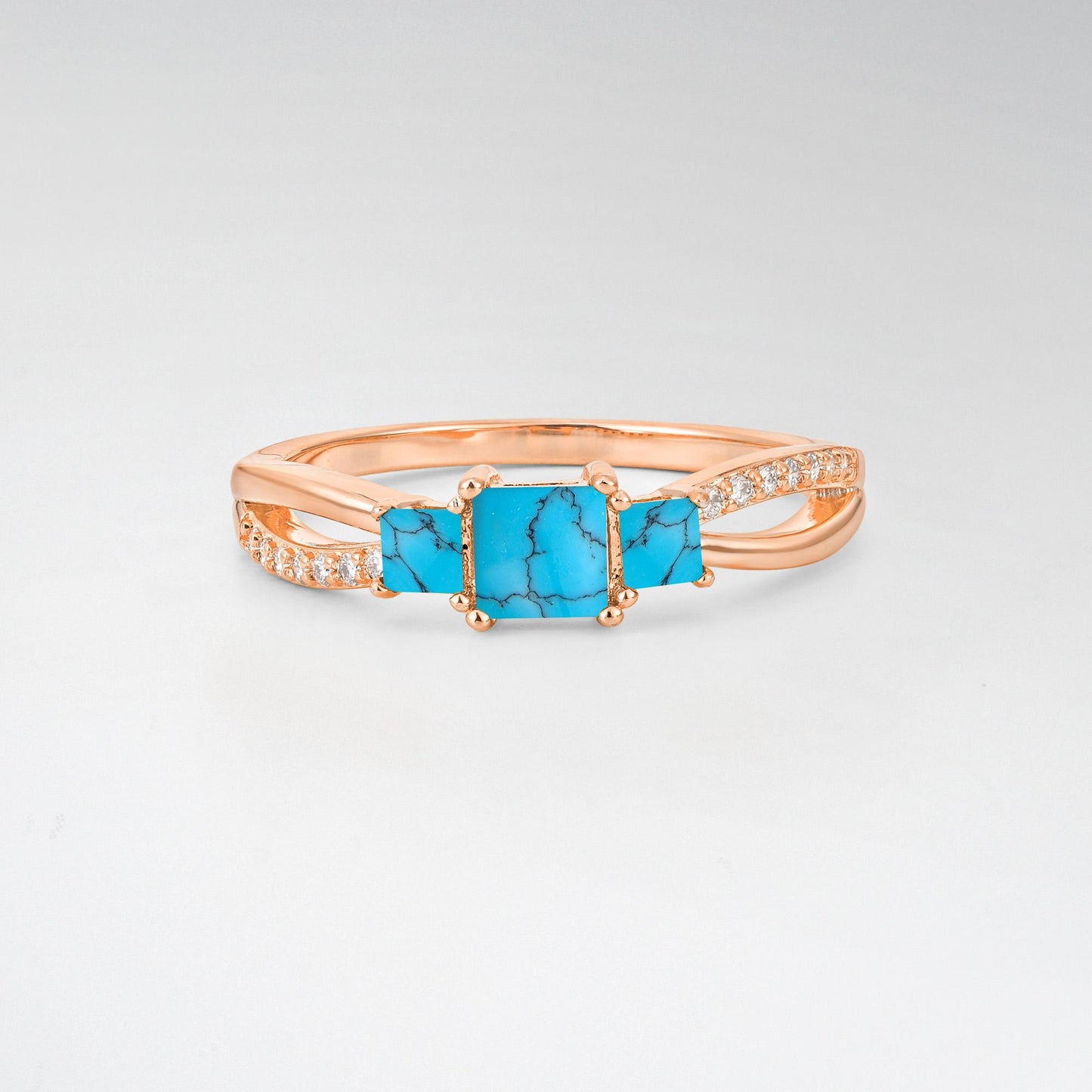 Princess Cut Turquoise Three Stone Engagement Ring - product view1