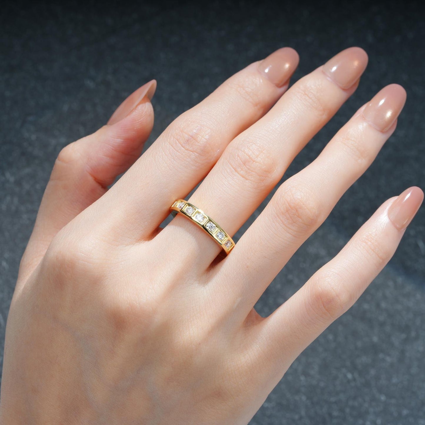 Round Cut Moissanite Channel Set Wide Wedding Ring - product view2