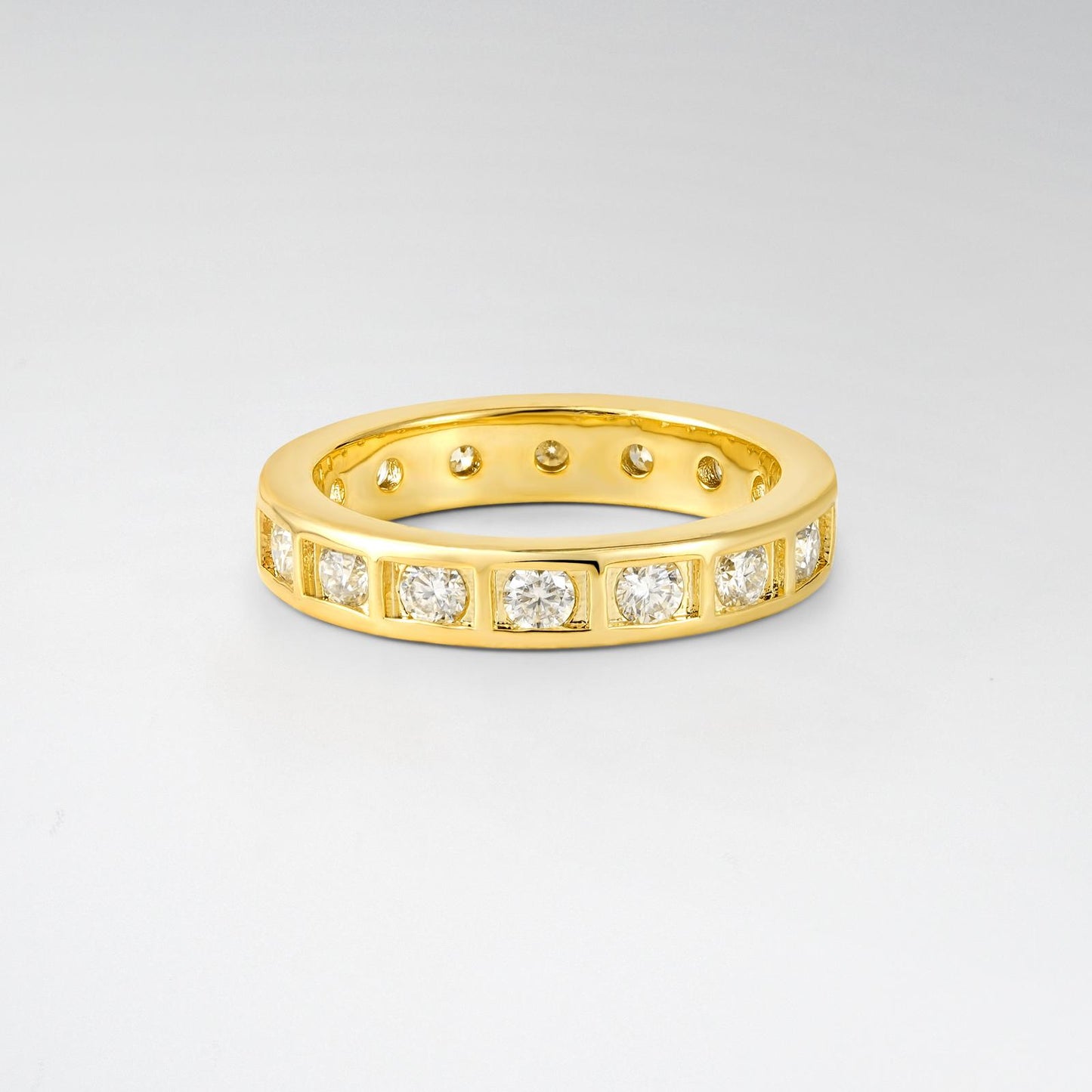 Round Cut Moissanite Channel Set Wide Wedding Ring - product view1