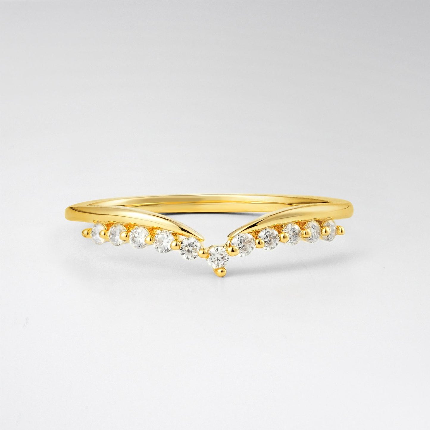 Round Cut Moissanite Double V Chevron Wedding Ring - product view1