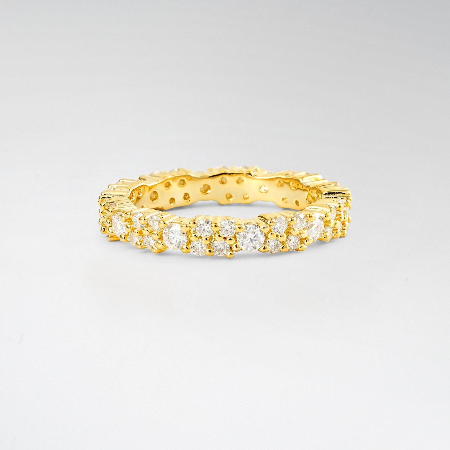 Round Cut Moissanite Multi-Row Cluster Eternity Wedding Ring - product view1