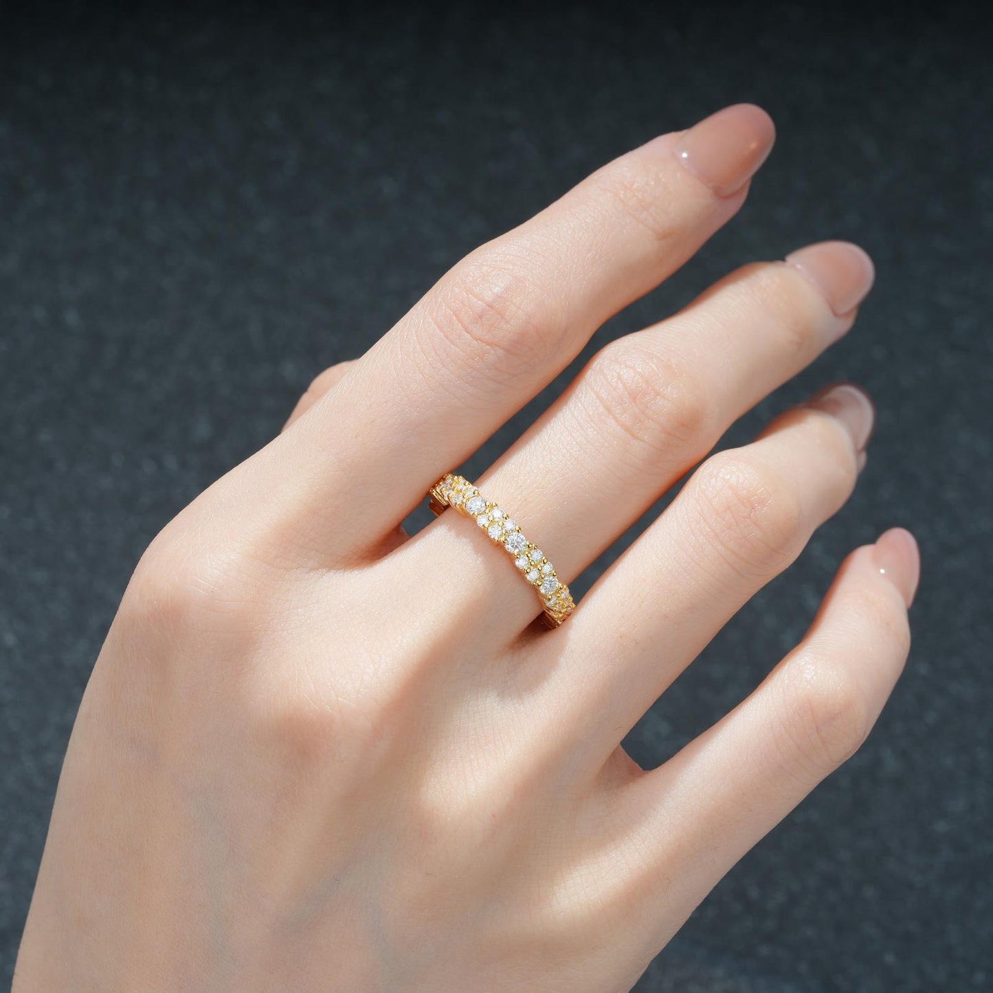Round Cut Moissanite Multi-Row Cluster Eternity Wedding Ring - product view2