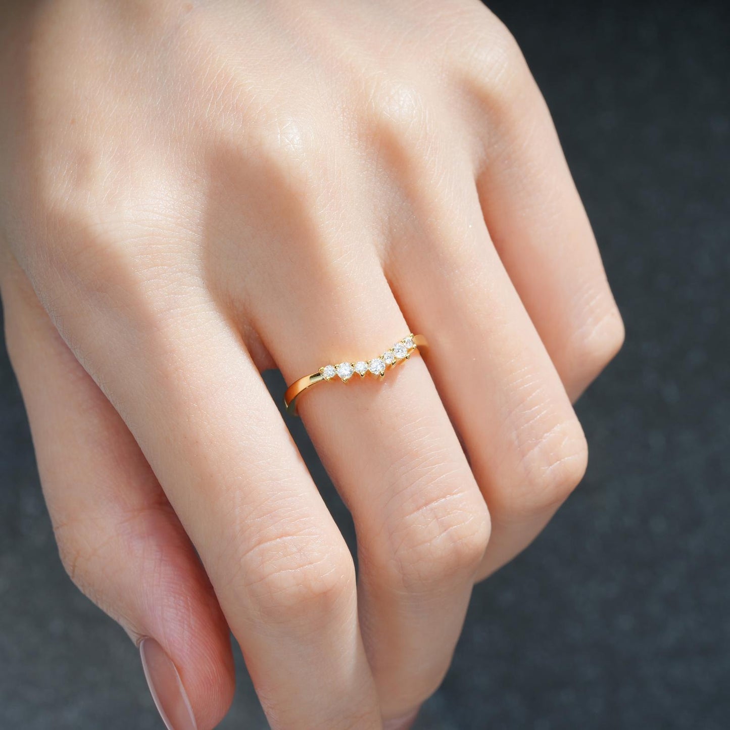 Round Cut Moissanite Tiara Chevron Wedding Ring - product view2