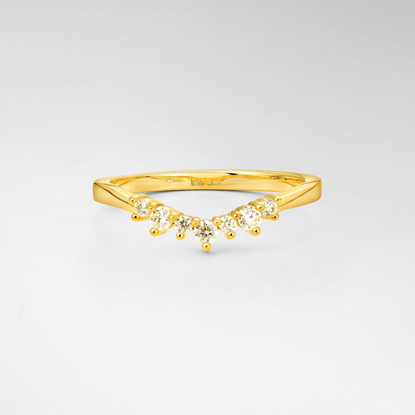 Round Cut Moissanite Tiara Chevron Wedding Ring - product view1