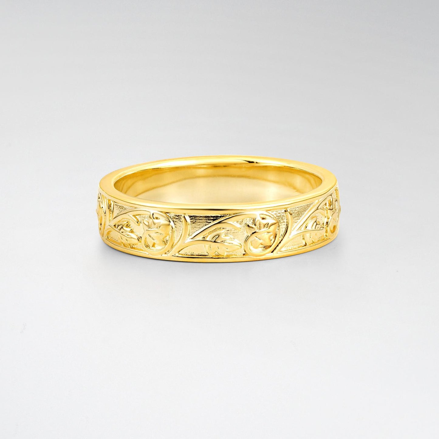 Vintage Floral Vine Engraved Men's Wedding Ring - product view1