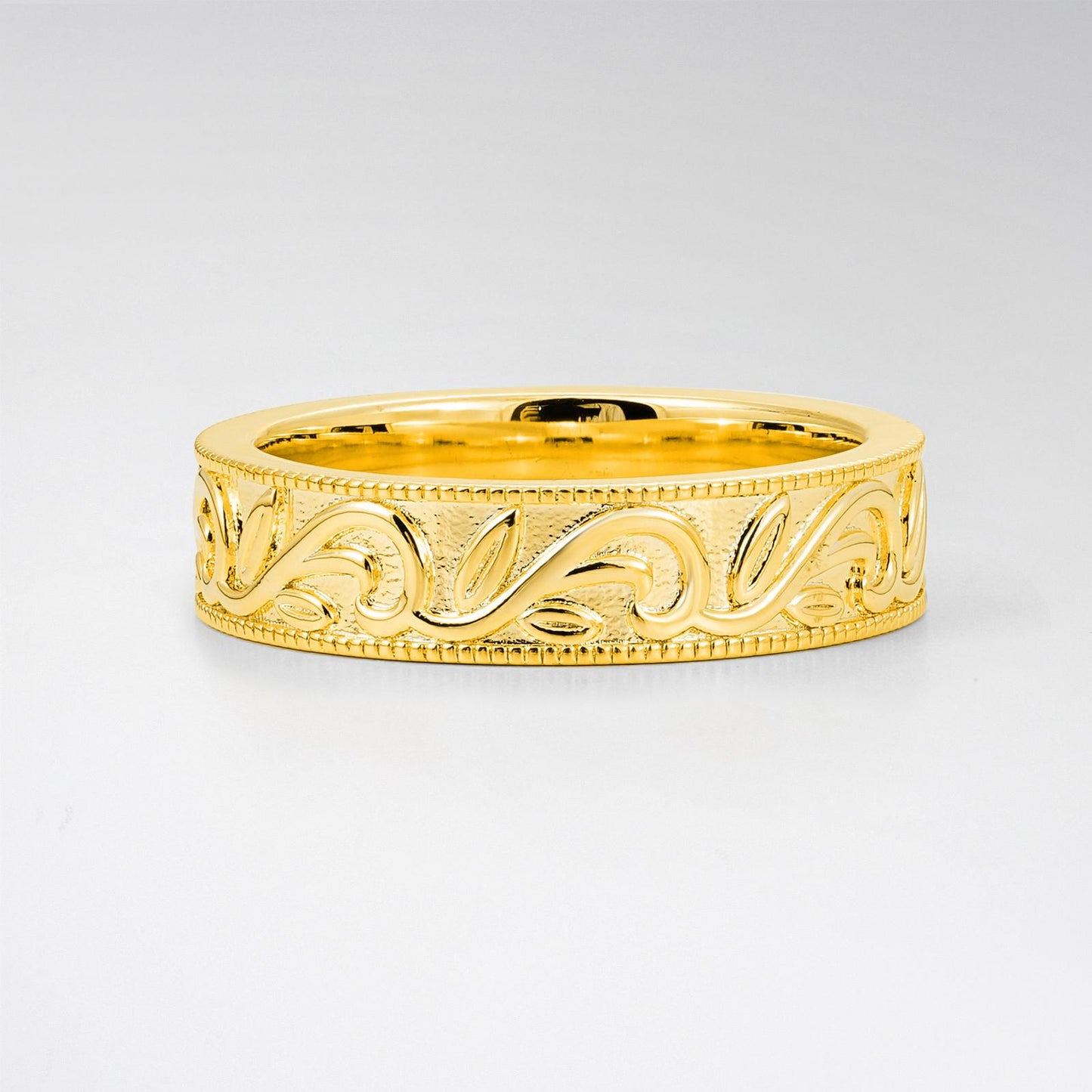 Vintage Leaf Vine Engraved Milgrain Wide Wedding Ring - product view1