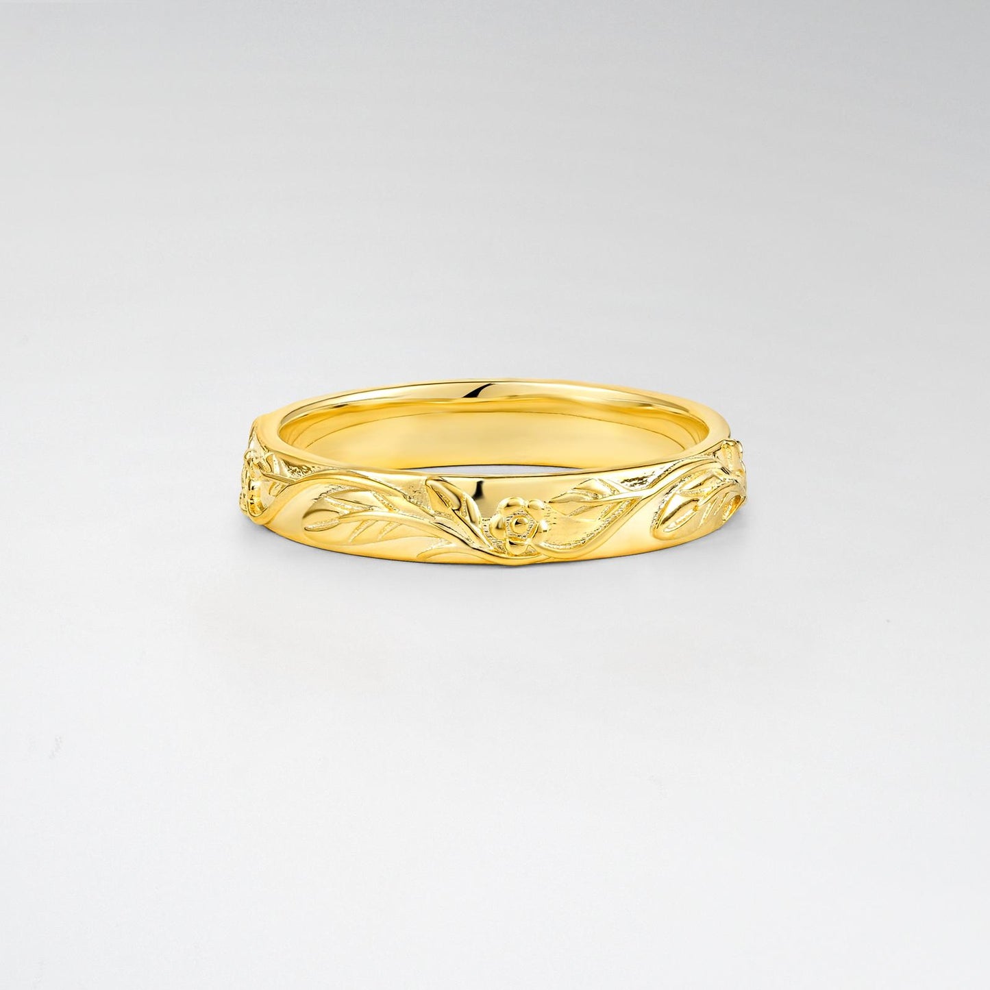 Vintage Rose and Leaf Engraved Wedding Ring - product view1